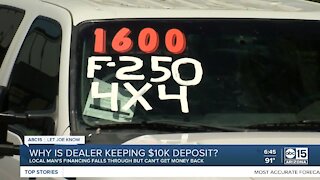 Why is car dealer keeping $10K deposit?