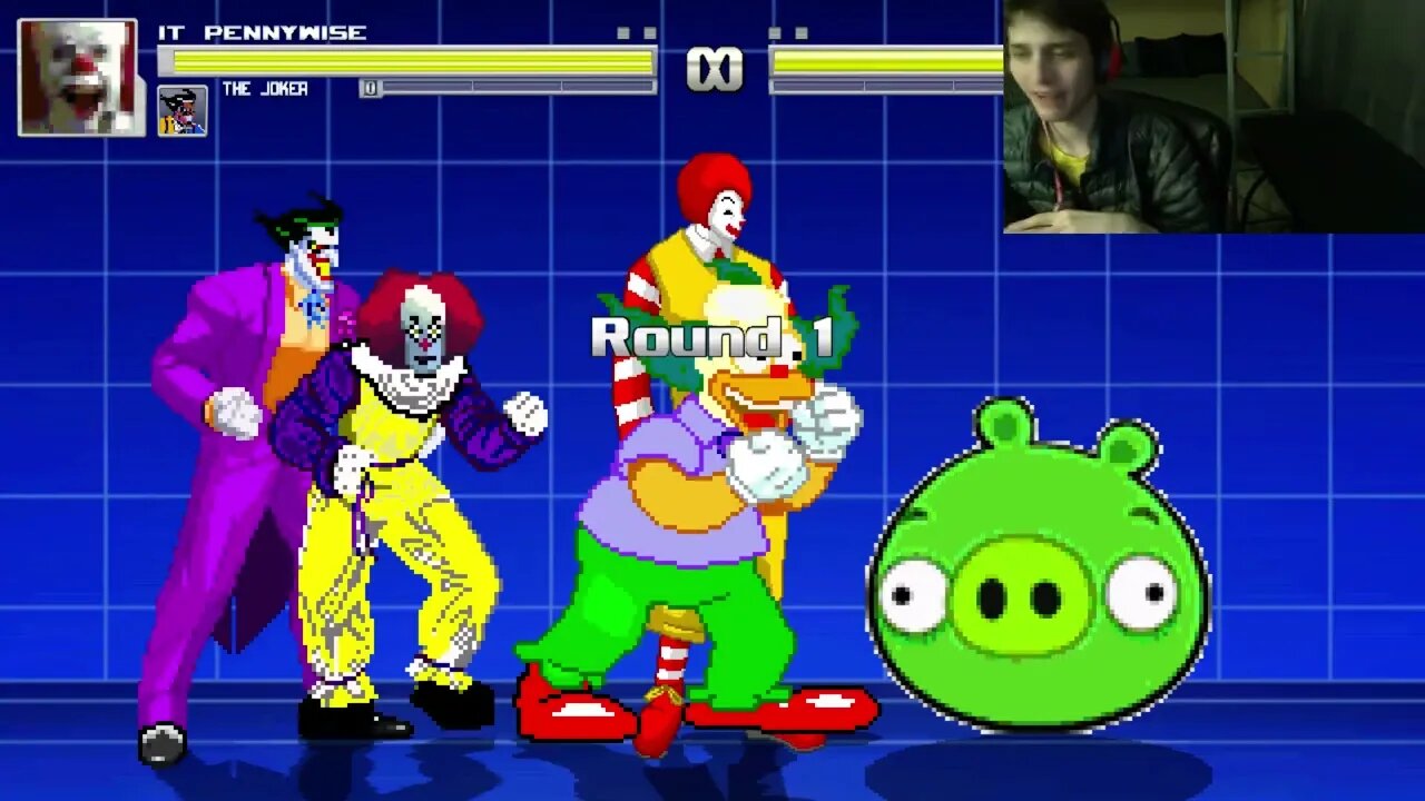 Clown Characters (The Joker, Pennywise, And Ronald McDonald) VS The Minion Pig In A Battle In MUGEN