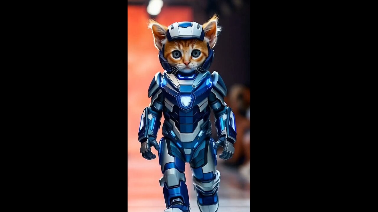 "Kitten Avengers! Baby Thor, Iron Man, and Spider-Man strut the runway in blue and white charm!"