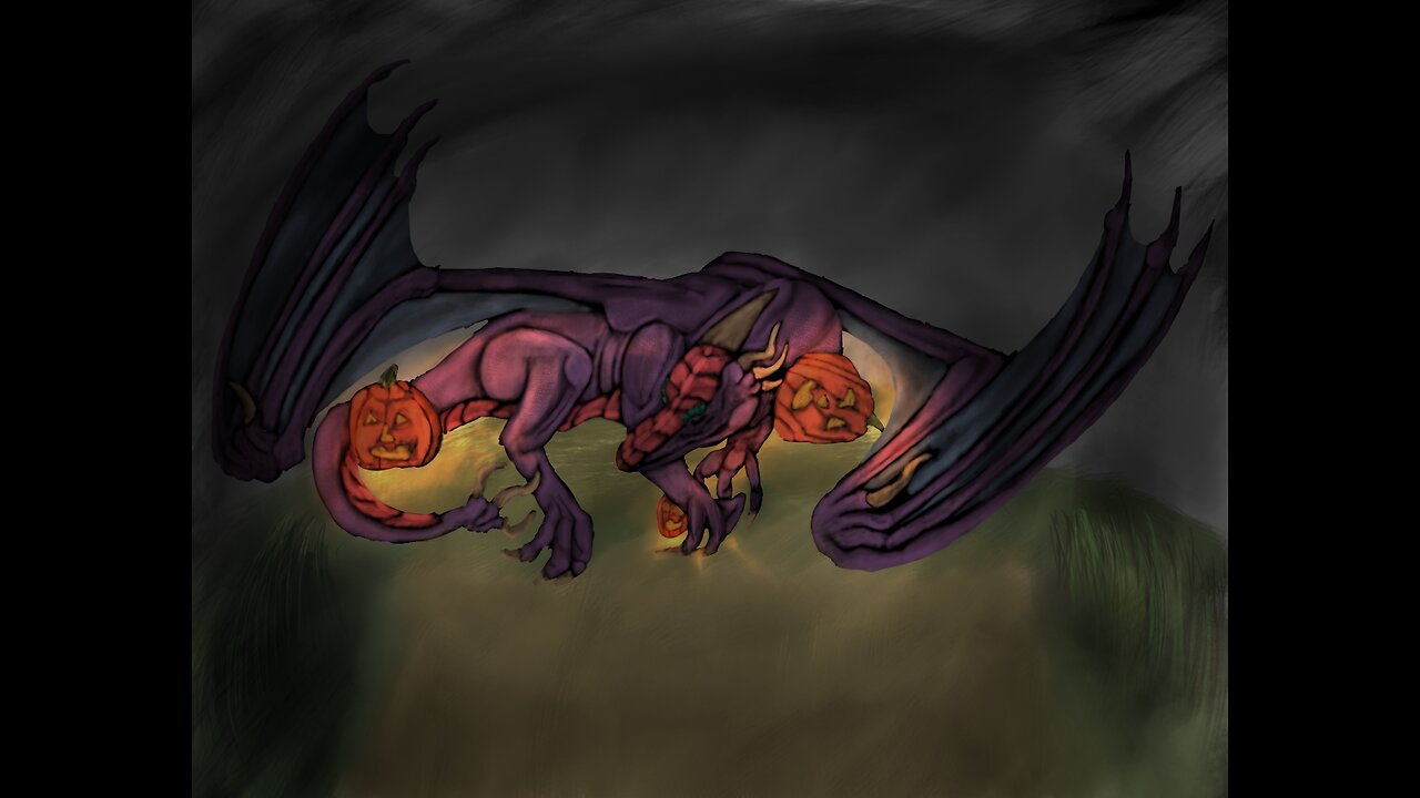 Dragon Drawing: Amber Stealing Pumpkins