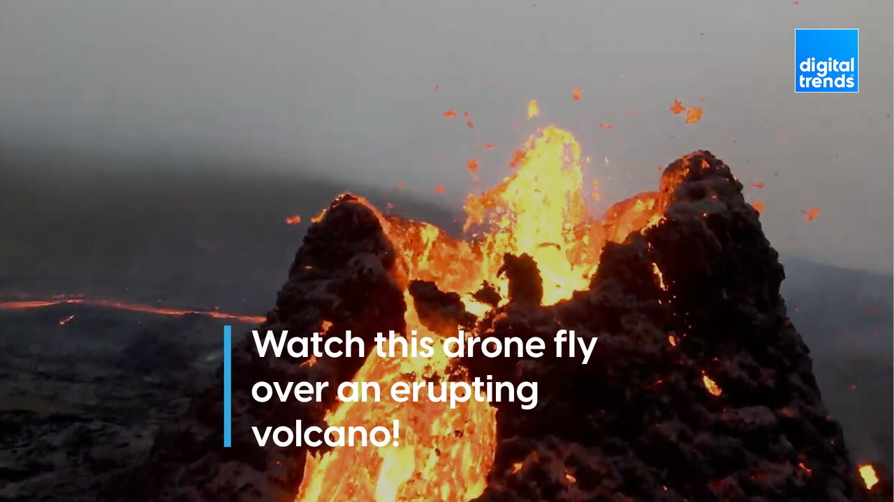 Drone flies over volcano