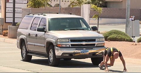 Vegas man stays fit by pulling truck