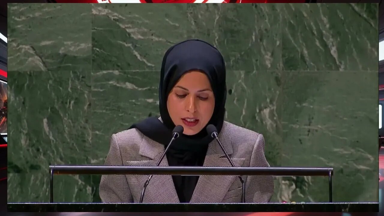 A representative for Qatar addresses the General Assembly emergency session on Gaza