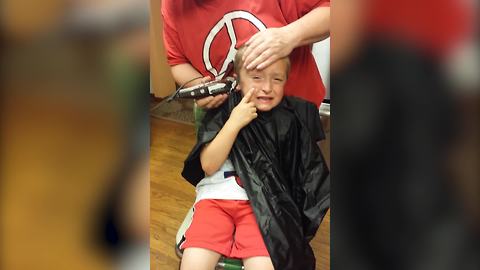 "Boy Afraid of Getting His Hair Cut"