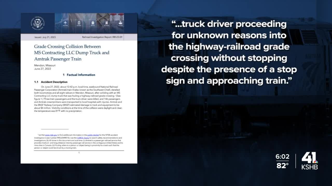 NTSB: Deadly 2022 Amtrak train derailment in Mendon caused by truck driver, crossing's design