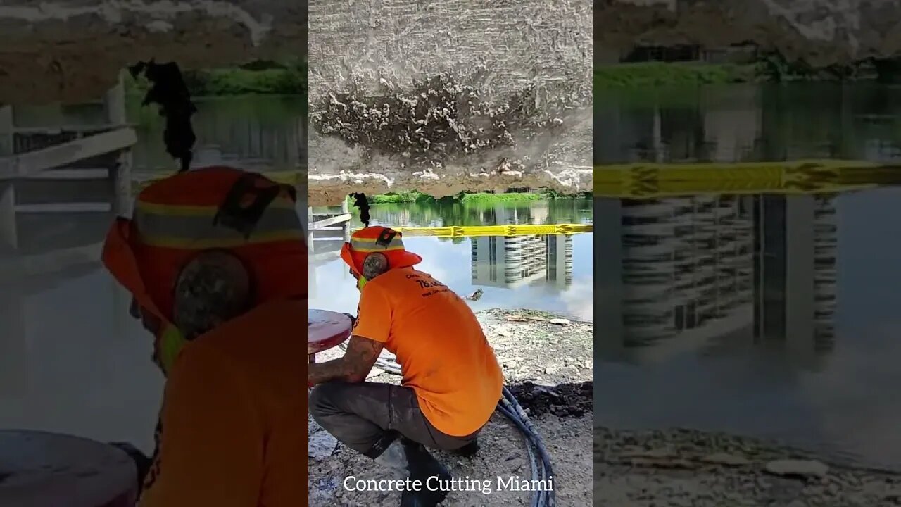 Cutting the columns of the boat ramp in the Park.