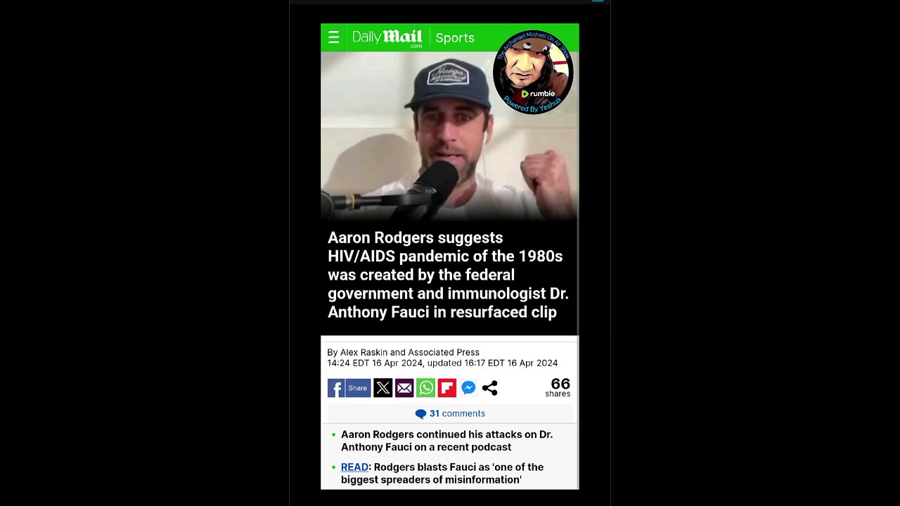 Aaron Rodgers suggests that the federal government & Dr. Fauc were behind the AIDS/HIV pandemic 1980