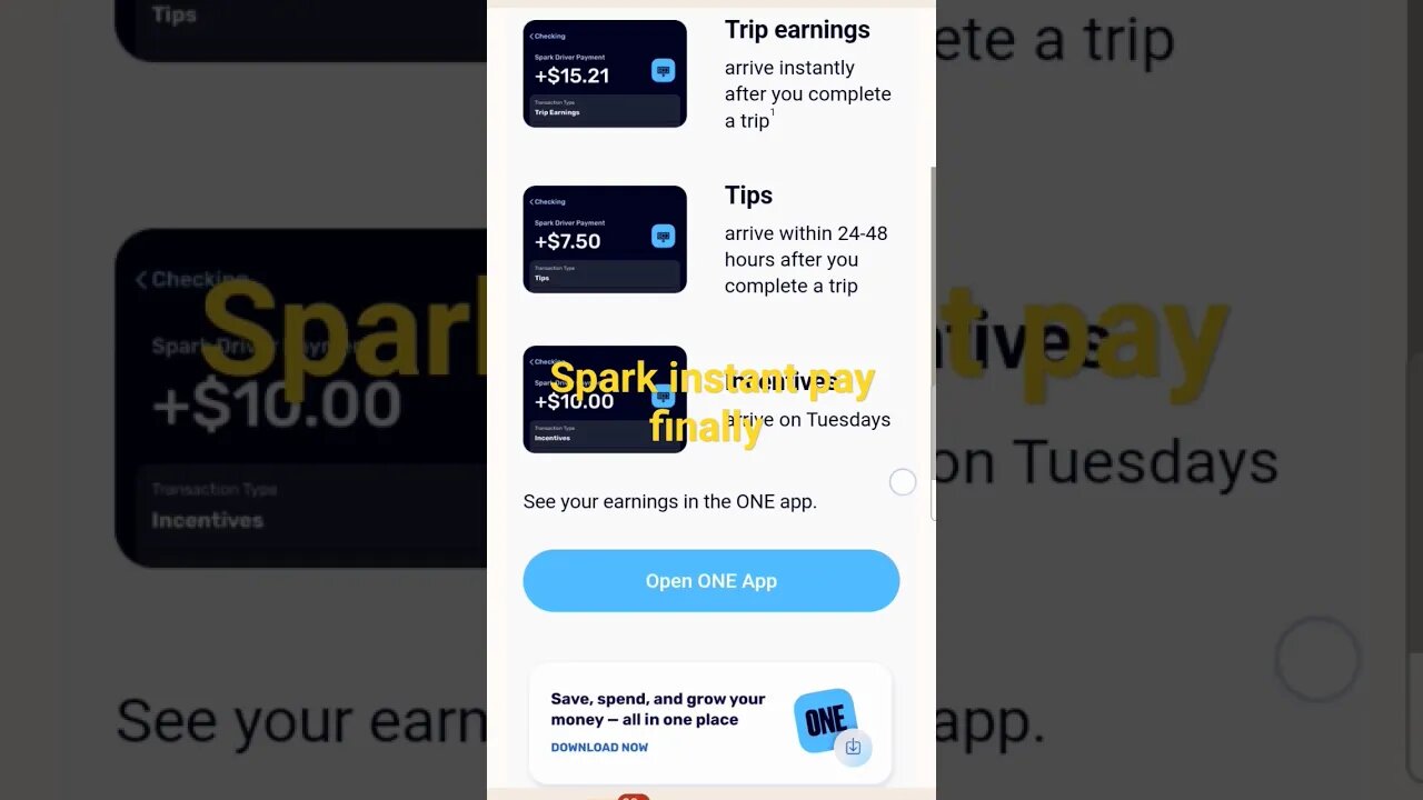 walmart Spark instant pay to One Card!#gigapps #Walmart #Spark #money #onecard