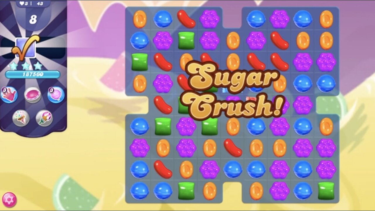 Candy Crush Saga | Level 43 | NIGHTMARISHLY HARD LEVEL | NO BOOSTERS | 3 STARS | 260600 🦄