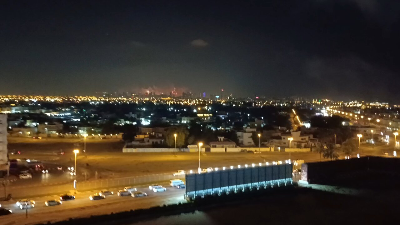 All UAE new year fireworks in one fram view from my balcony