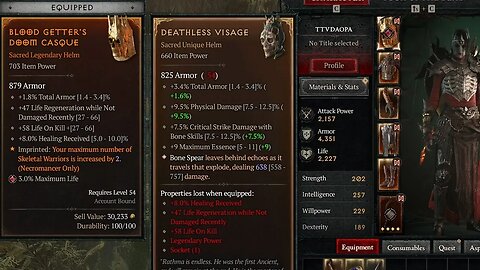 Diablo 4 Deathless Visage unique helm drop