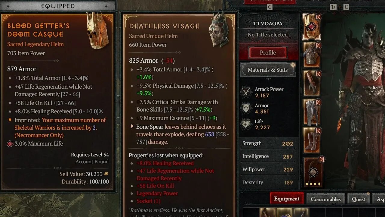 Diablo 4 Deathless Visage unique helm drop