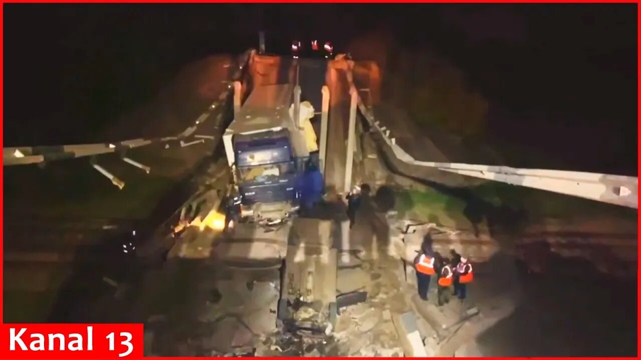 A bridge with trucks and cars crushed in Crimea - fell on the railway line