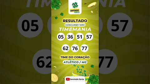 🍀 Resultado TIMEMANIA 1890 | Sentindo Sorte #shorts