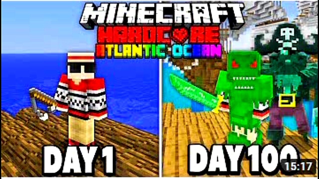 I Survived 100 - Days in the Atlantic Ocean on Minecraft.. Here's What Happend