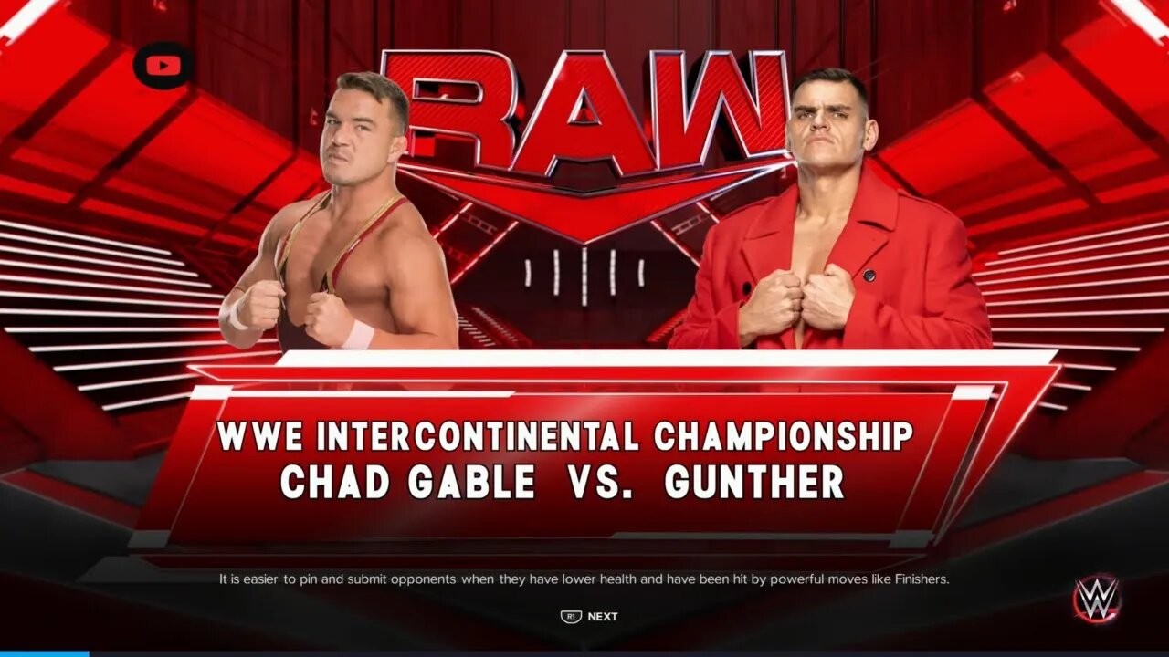 WWE Monday Night Raw Chad Gable vs Gunther 3 for the Intercontinental Title