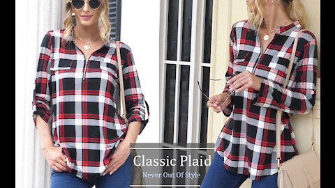 Women's Rolled up sleeve plaid shirt