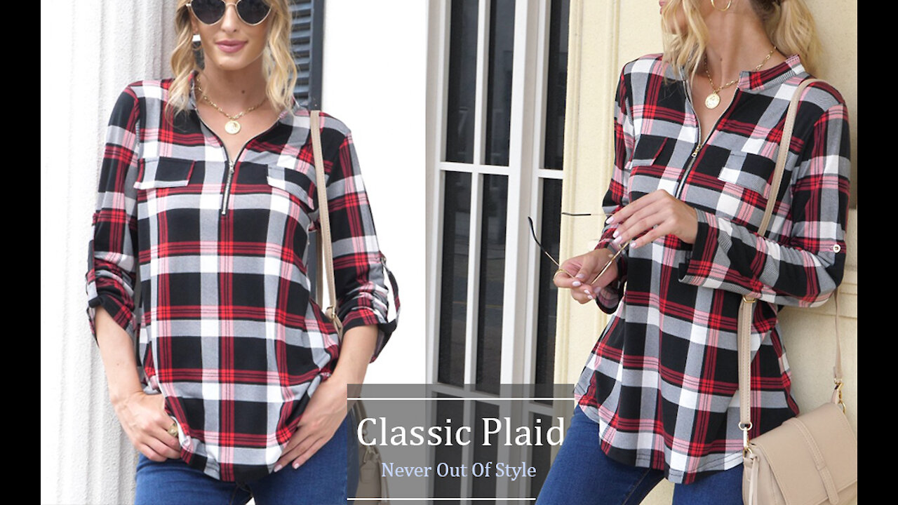 Women's Rolled up sleeve plaid shirt