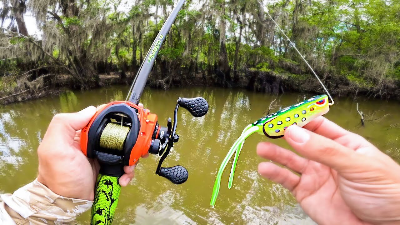 Catching GIANT Bass on FROGS in HIDDEN Creeks (River Fishing)