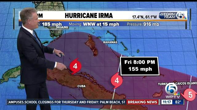 Category 5 Hurricane Irma's winds at 185 mph