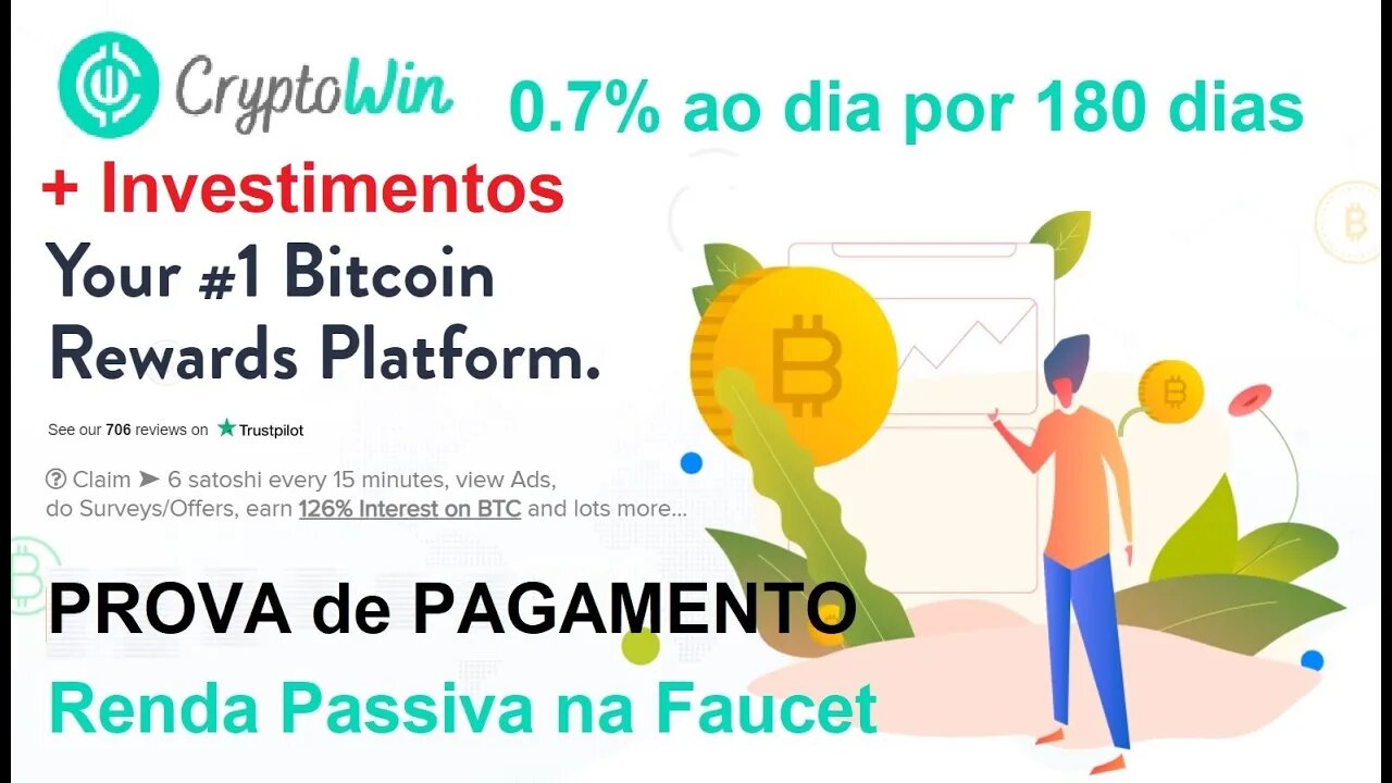 💥Faucet CriptoWin💥Rende 0.7% ao dia por 180 dias. Satoshis GRÁTIS💥