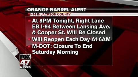 Eastbound I-94 lane closure due to construction