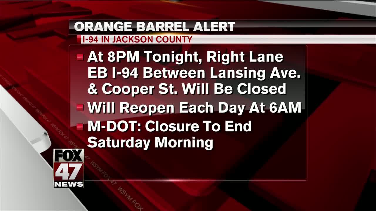 Eastbound I-94 lane closure due to construction