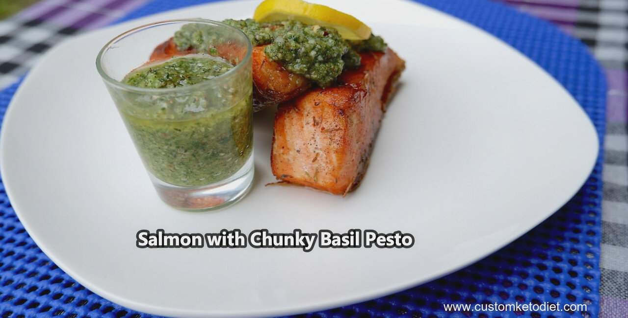 Salmon with chunky basil pesto