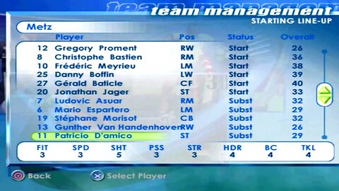 FIFA 2001 Metz Overall Player Ratings