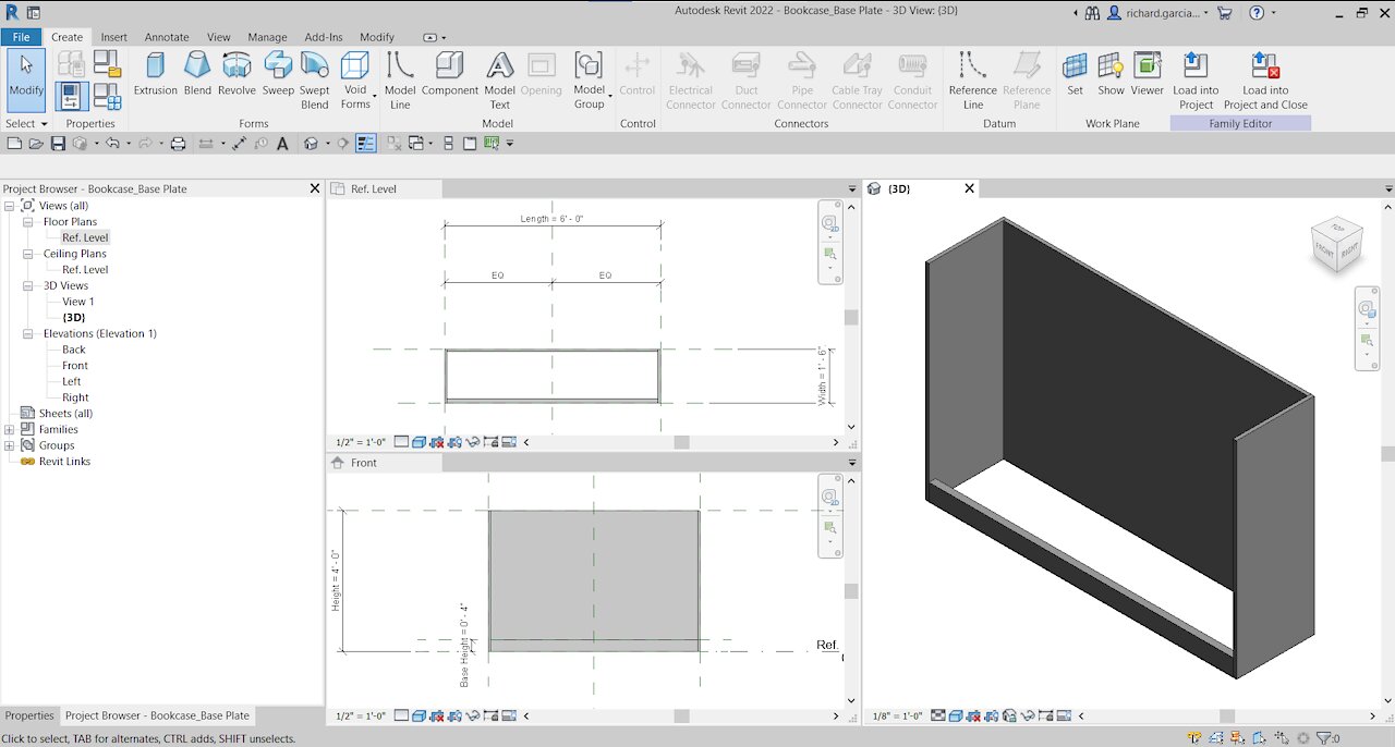 REVIT FAMILY CREATION TUTORIAL - BOOKCASE - PART 3: CREATING BOOKCASE BASE PLATE