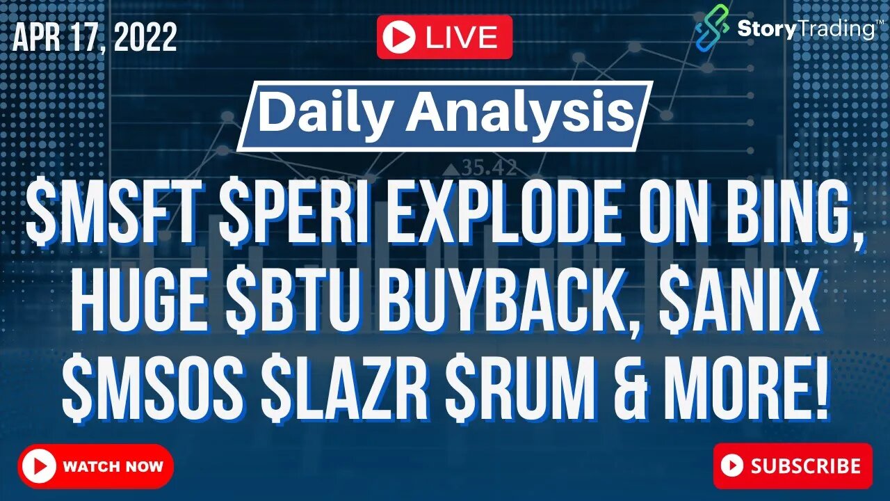 4/17 Daily Analysis: $MSFT $PERI Explode on Bing, Huge $BTU Buyback, $ANIX $MSOS $LAZR $RUM & more!