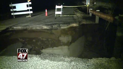 Huge sinkhole closes road in Eaton County