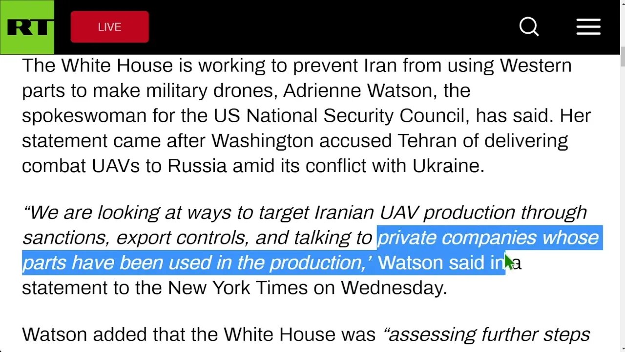 🟨 美國透露可能採取的措施來對抗伊朗的無人機生產