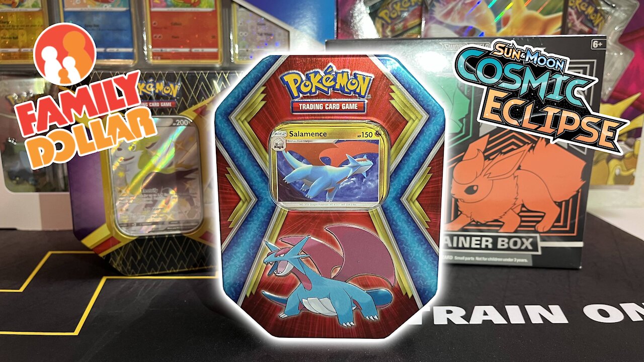 Opening a Family Dollar Exclusive Pokemon Tin. 4x Cosmic Eclipse Packs!!!