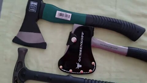 AXES: Fiskars X10 X21 Ochsenkopf H1 Hammer Tomahawk, Glued beater. Weight light heavy comparison EDC