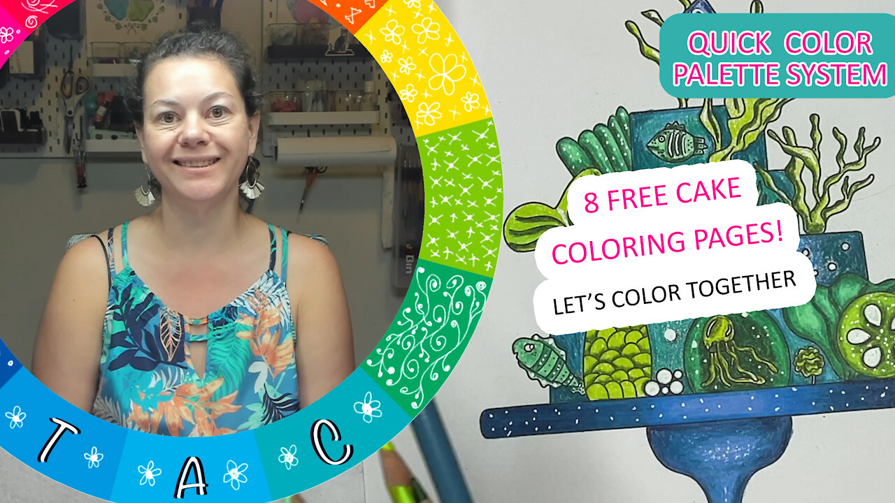 Color With Me: Under the Sea Cake Coloring Palette and Free Coloring Page - Adult Coloring Time