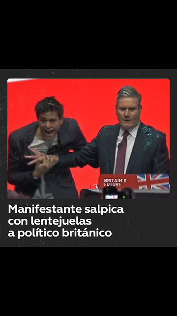 Manifestante arroja purpurina a político británico Keir Starmer