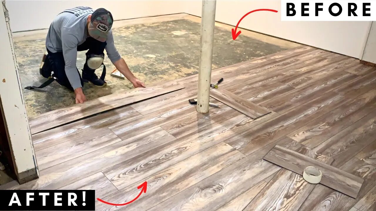 LVP Flooring Installation (How to Install Luxury Vinyl Plank Flooring in a Basement - DIY)