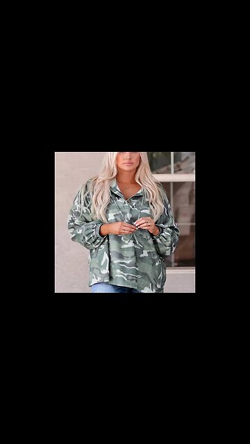 CAMOUFLAGE BUTTONED DROPPED SHOULDER HOODIE