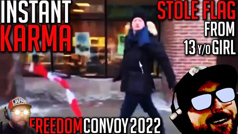 Counter Protester Steals Flag from 13 y/o Girl - Freedom Convoy 2022
