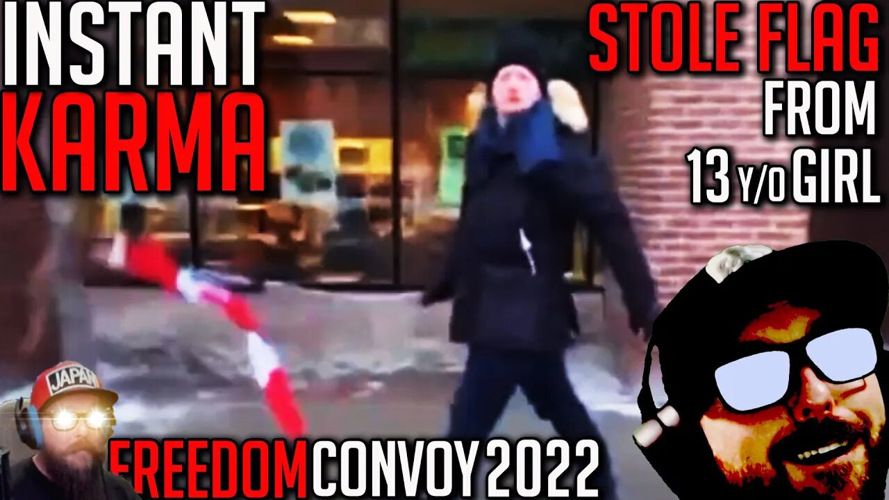 Counter Protester Steals Flag from 13 y/o Girl - Freedom Convoy 2022