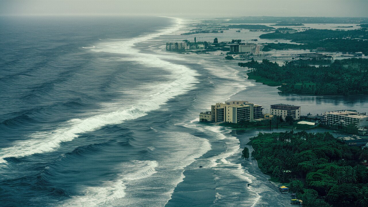 Timelapse of the devastating sea-level rise from climate change (1980-2024)