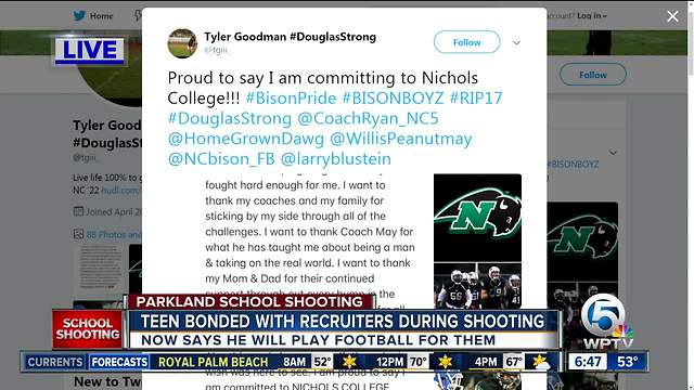 Stoneman Douglas High School QB bonds with Nichols College recruiters during shooting, selects college