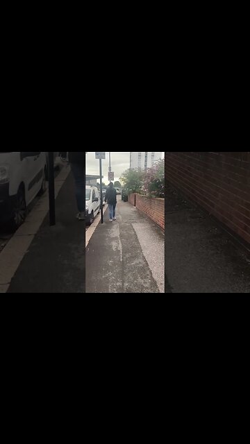 People walking down the street-flowers everywhere