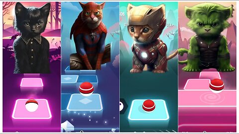 WEDNESDAY cat vs SPIDERMAN cat vs IRON MAN cat vs HULK cat | Tiles Hop: EDM Rush!