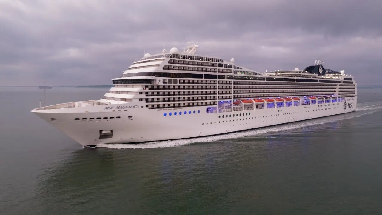 MSC Magnifica finial Southampton UK arrival 3/4/2922 06:00hrs drone 4k footage cruise ship