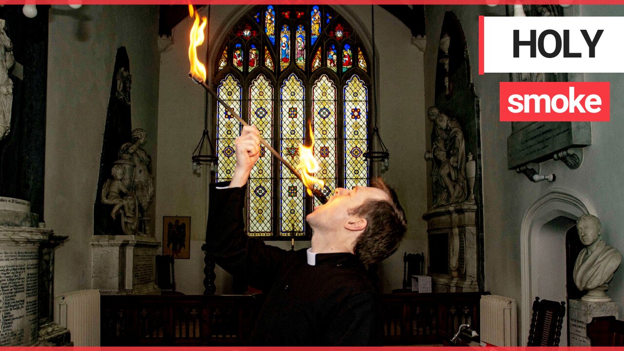 Daredevil vicar stuns worshippers by fire eating in church