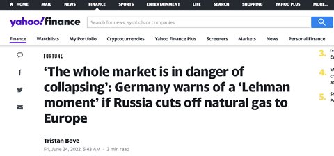 ‘The whole market is in danger of collapsing’/ Germany warns of a ‘Lehman moment’ if Russia cuts off