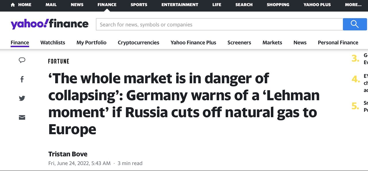 ‘The whole market is in danger of collapsing’/ Germany warns of a ‘Lehman moment’ if Russia cuts off