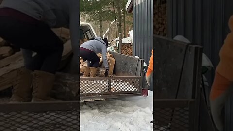 Double Toss Firewood Unload #firewood #fyp #wood